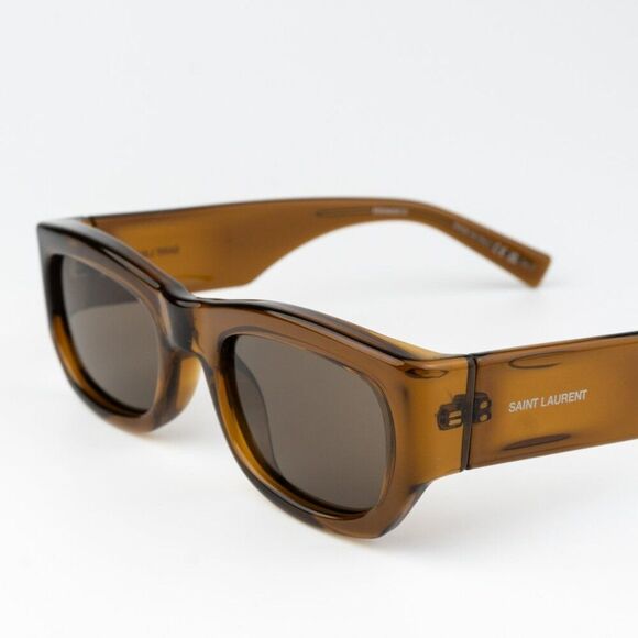 NEW Saint Laurent SL713 003 Transparent Brown Rectangle Unisex Sunglasses - Picture 7 of 11